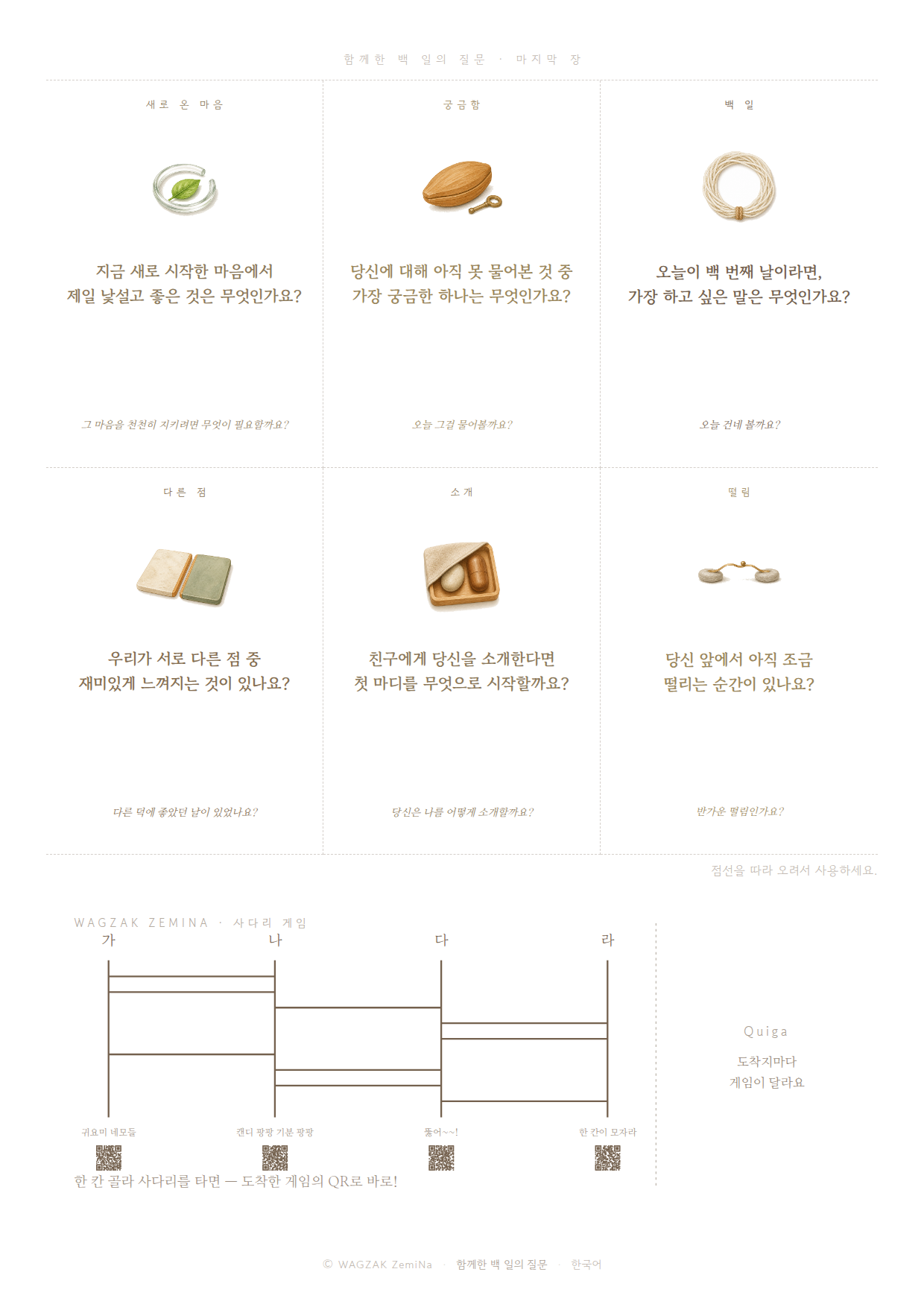 Questions for a Hundred Days Together 4 cards